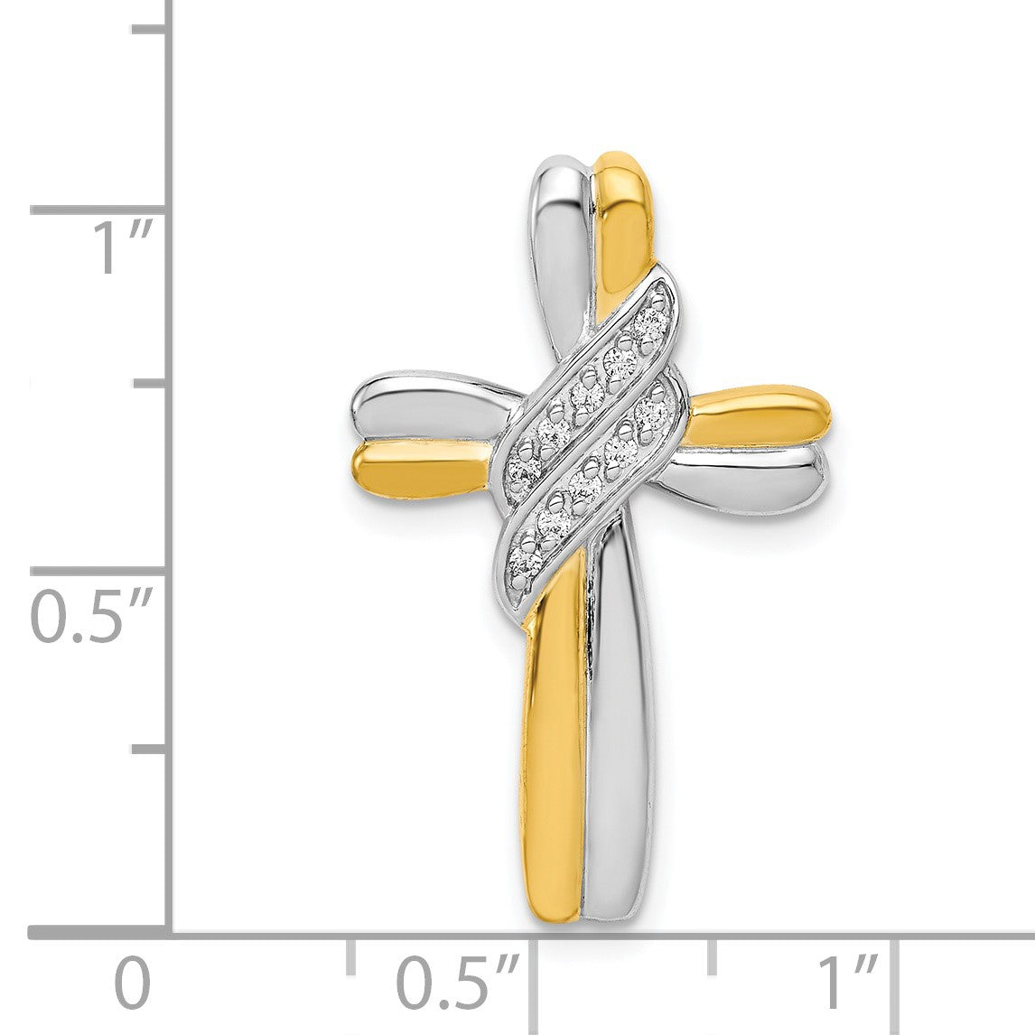 14k Two-tone 1/20 carat Diamond Cross Omega Slide Pendant
