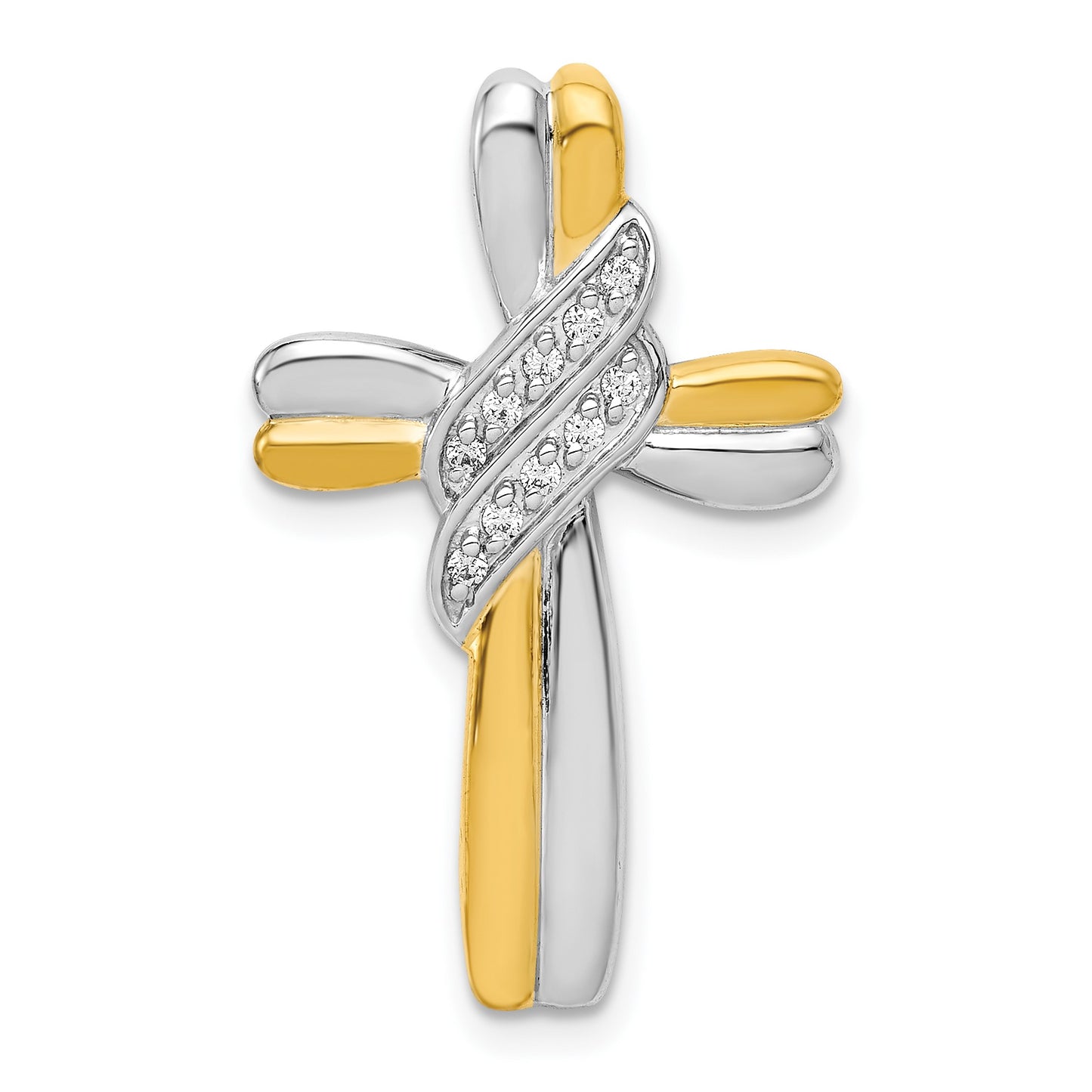 14k Two-tone 1/20 carat Diamond Cross Omega Slide Pendant