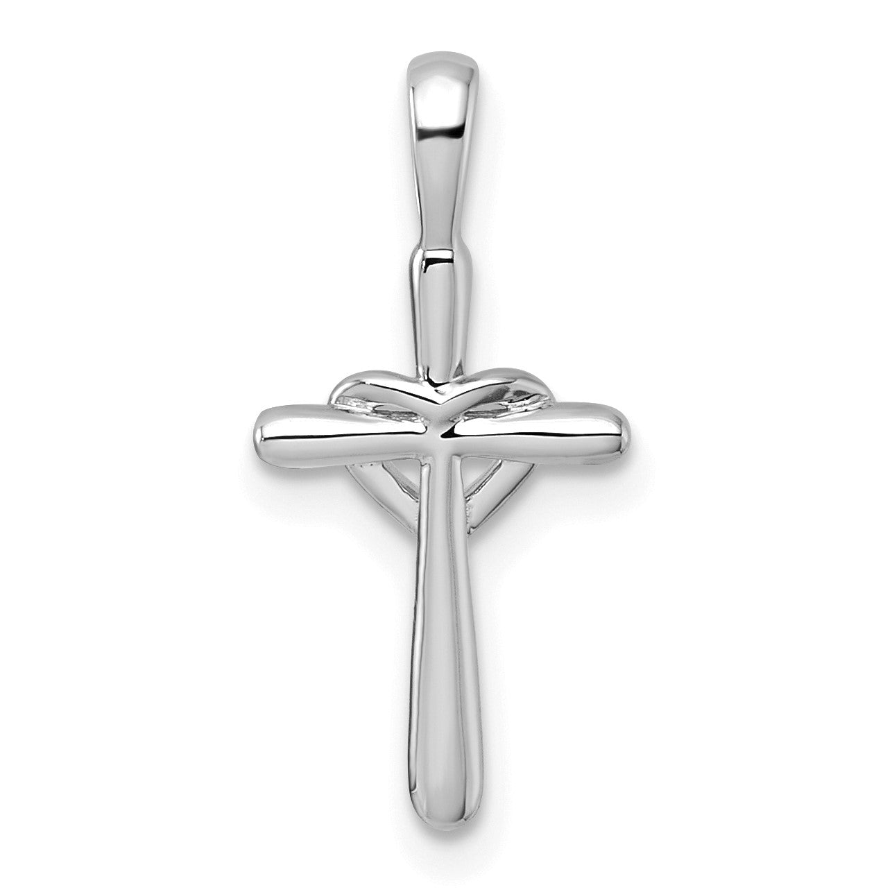 14k White Gold Diamond Cross with Heart Pendant