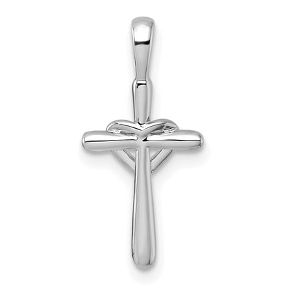 14k White Gold Diamond Cross with Heart Pendant