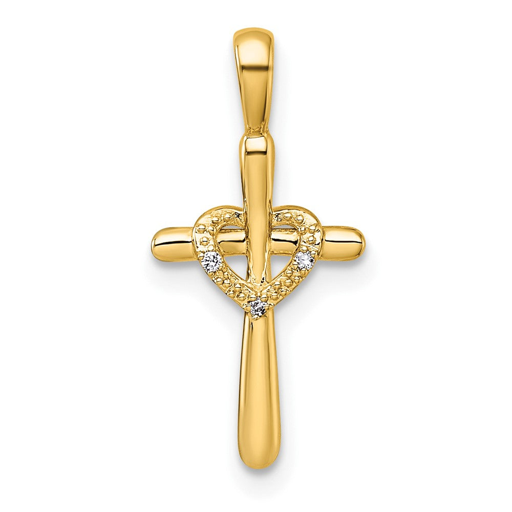 14k Diamond Cross w/Heart Pendant