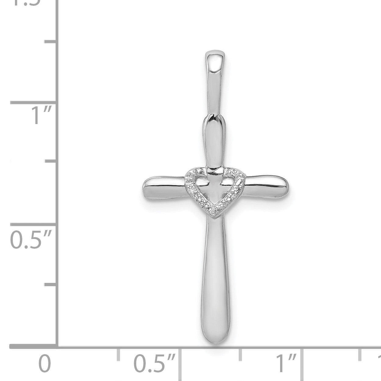 14k White Gold 1/10 carat Diamond Cross with Heart Pendant