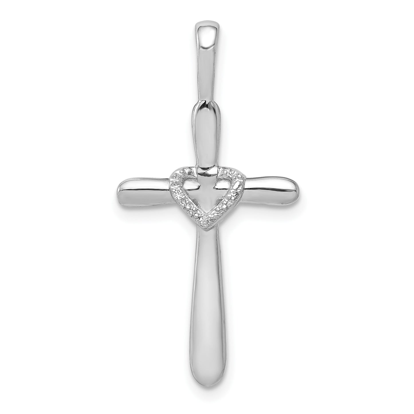 14k White Gold 1/10 carat Diamond Cross with Heart Pendant