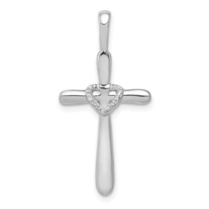 14k White Gold 1/10 carat Diamond Cross with Heart Pendant