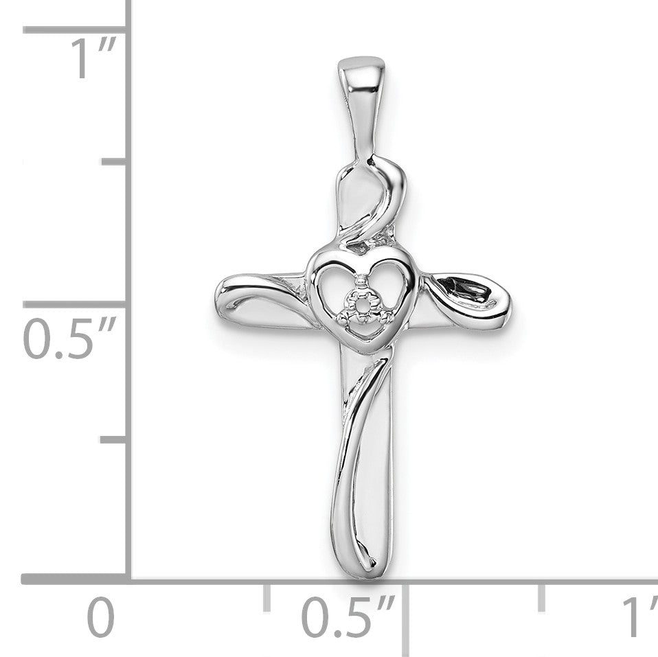 14k White Gold Heart Cross with Heart Pendant Mounting