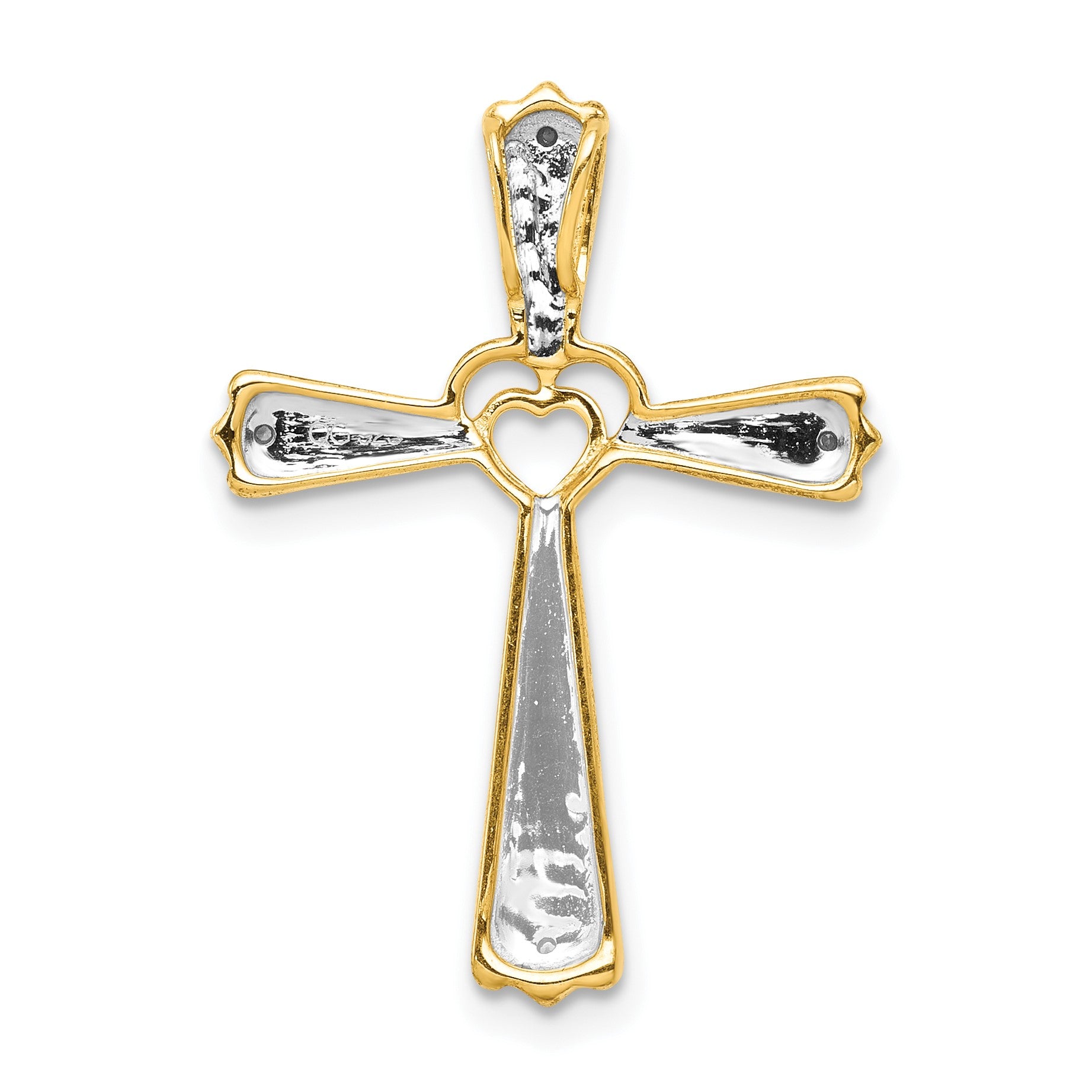 14k and White Rhodium Diamond Cross Pendant