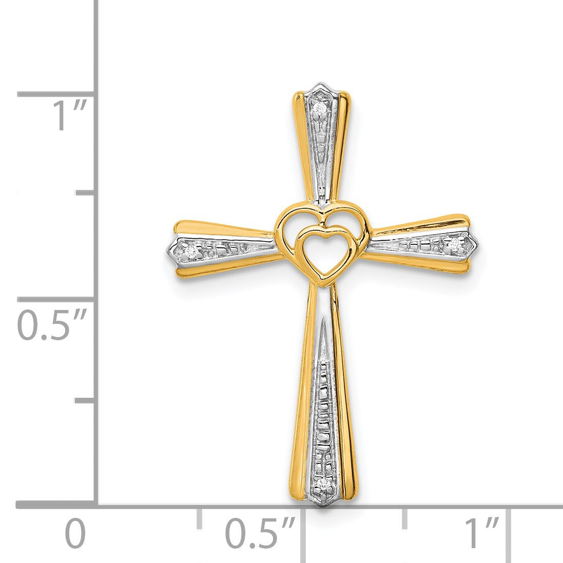 14k and White Rhodium Diamond Cross Pendant