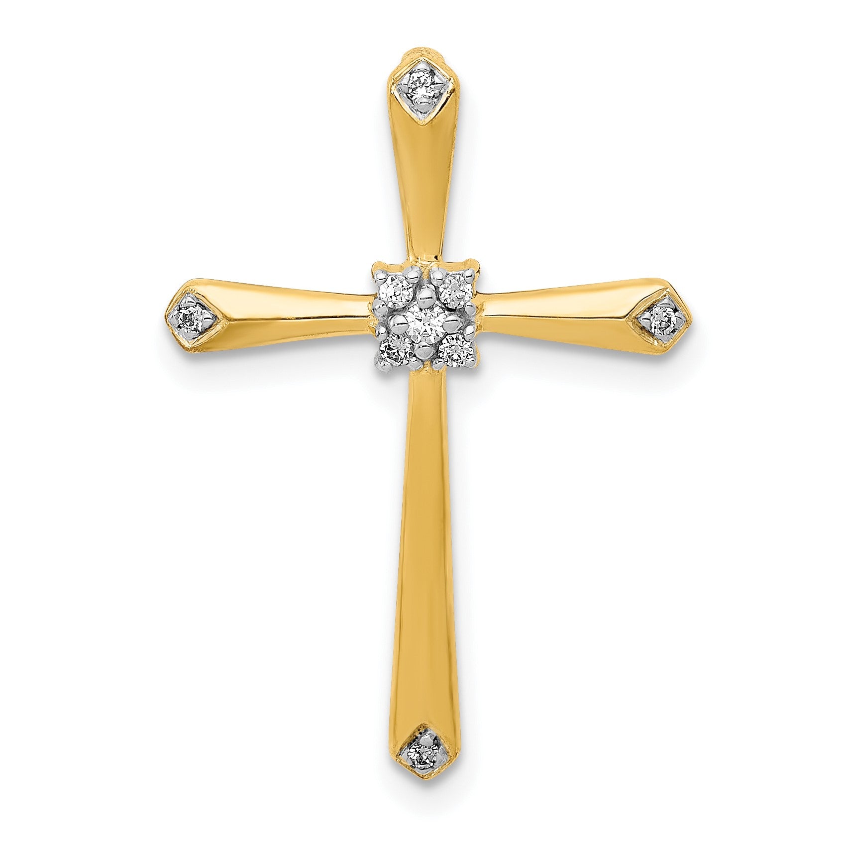 14k and White Rhodium 1/20 carat Diamond Cross Chain Slide