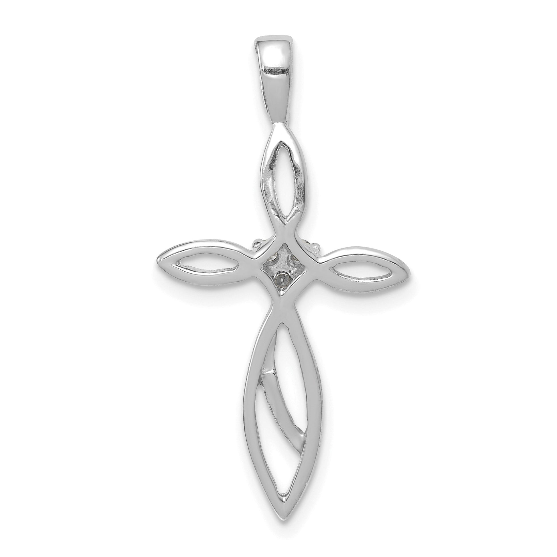 14k White Gold 3-Stone AA Diamond Cross Pendant