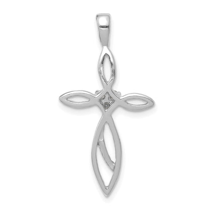 14k White Gold 3-Stone AA Diamond Cross Pendant