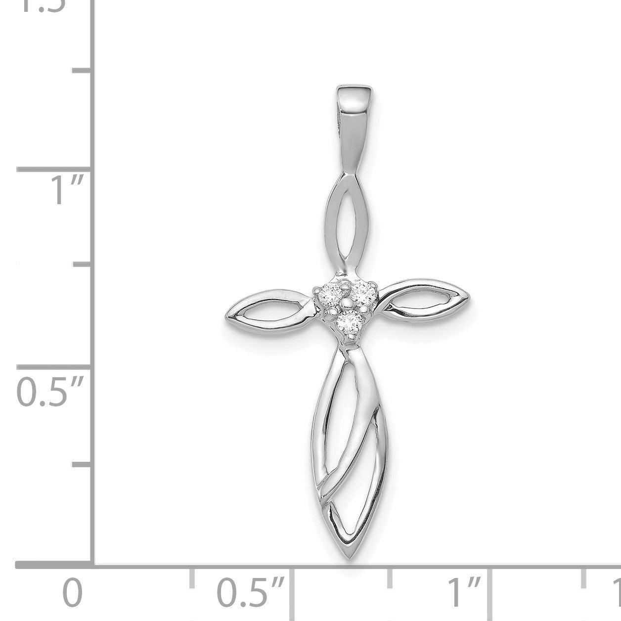 14k White Gold 3-Stone AA Diamond Cross Pendant