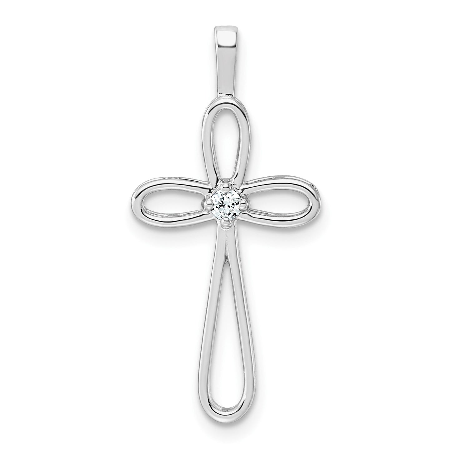 14k White Gold AA Diamond Loop Cross Pendant