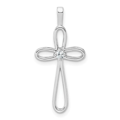 14k White Gold AA Diamond Loop Cross Pendant