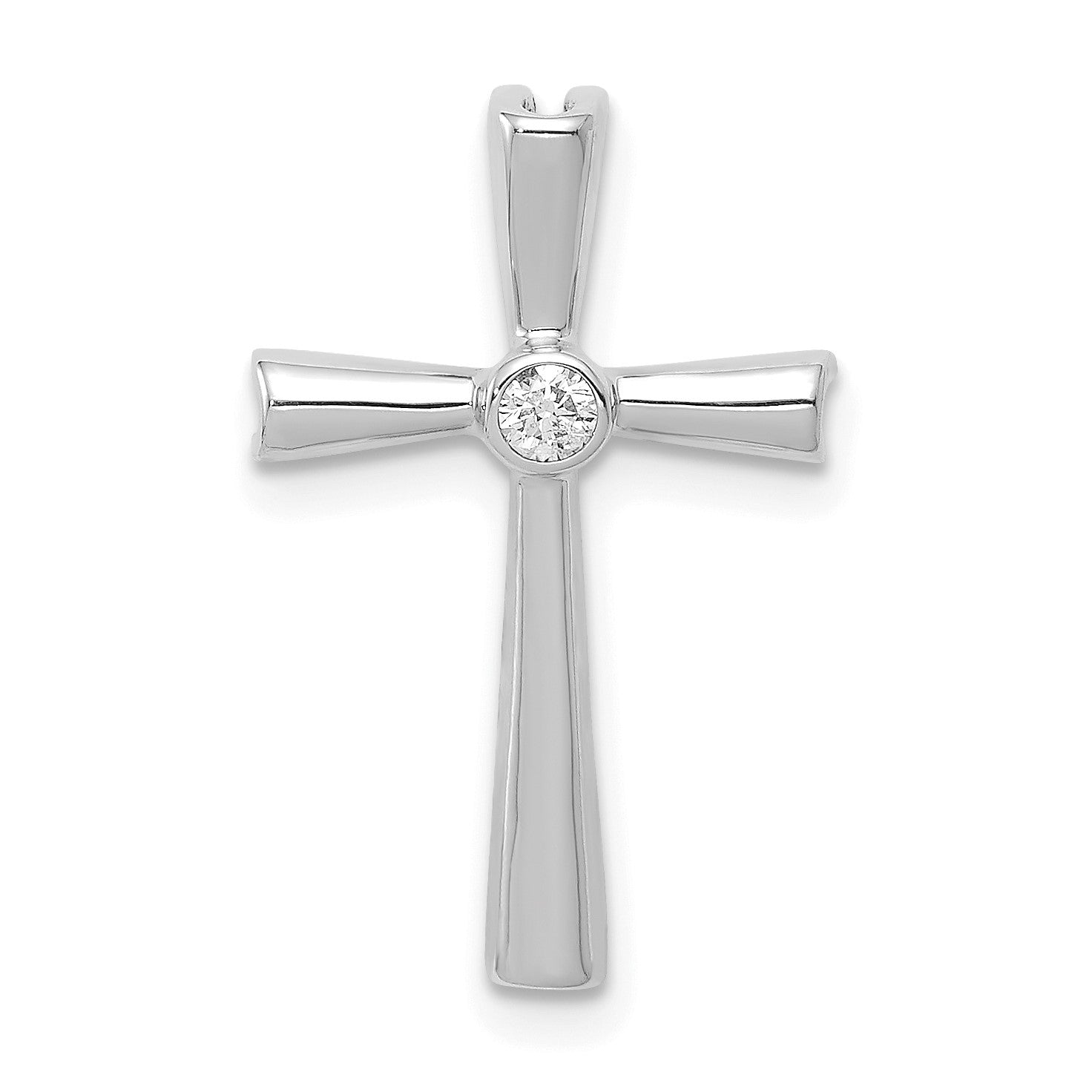 14k White Gold 1/20 carat AA Diamond Cross Chain Slide
