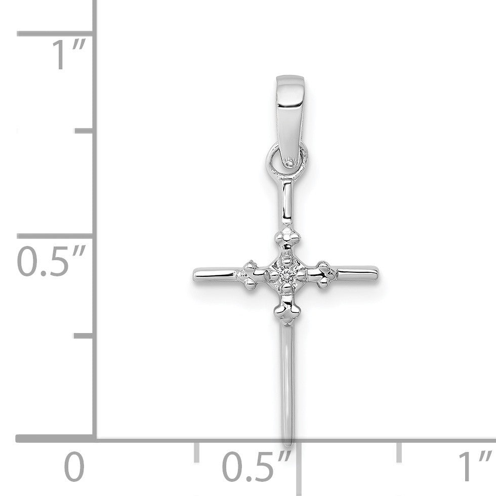 14k White Gold .01 carat Diamond Polished Cross Pendant