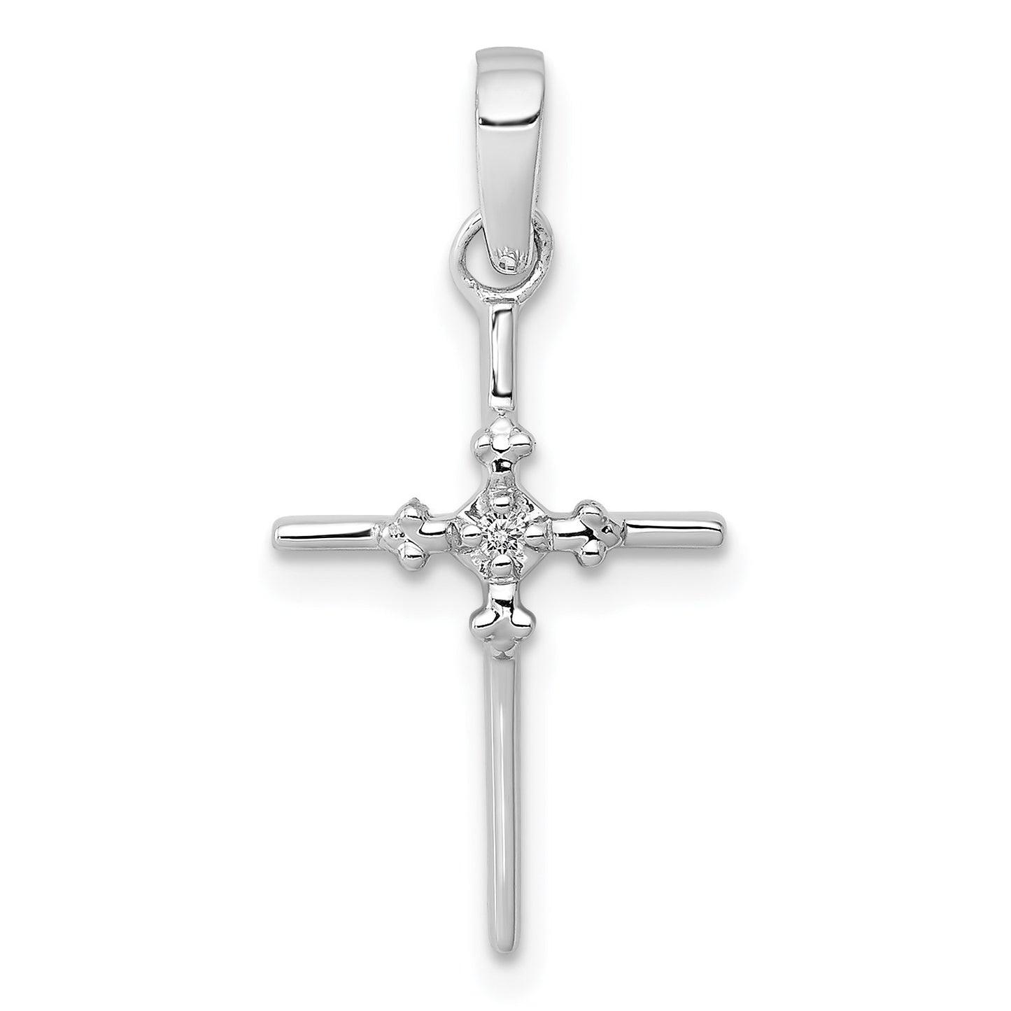 14k White Gold .01 carat Diamond Polished Cross Pendant