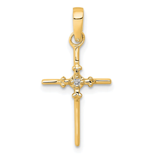 14k .01 carat Diamond Polished Cross Pendant