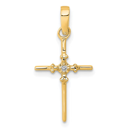 14k .01ct. Diamond Polished Budded Cross Pendant