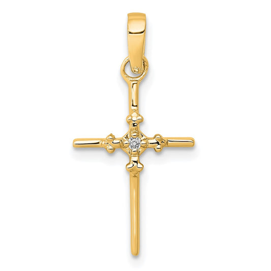 14k .01ct. Diamond Polished Budded Cross Pendant