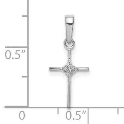 14k White Gold Small .01 carat Diamond Cross Pendant