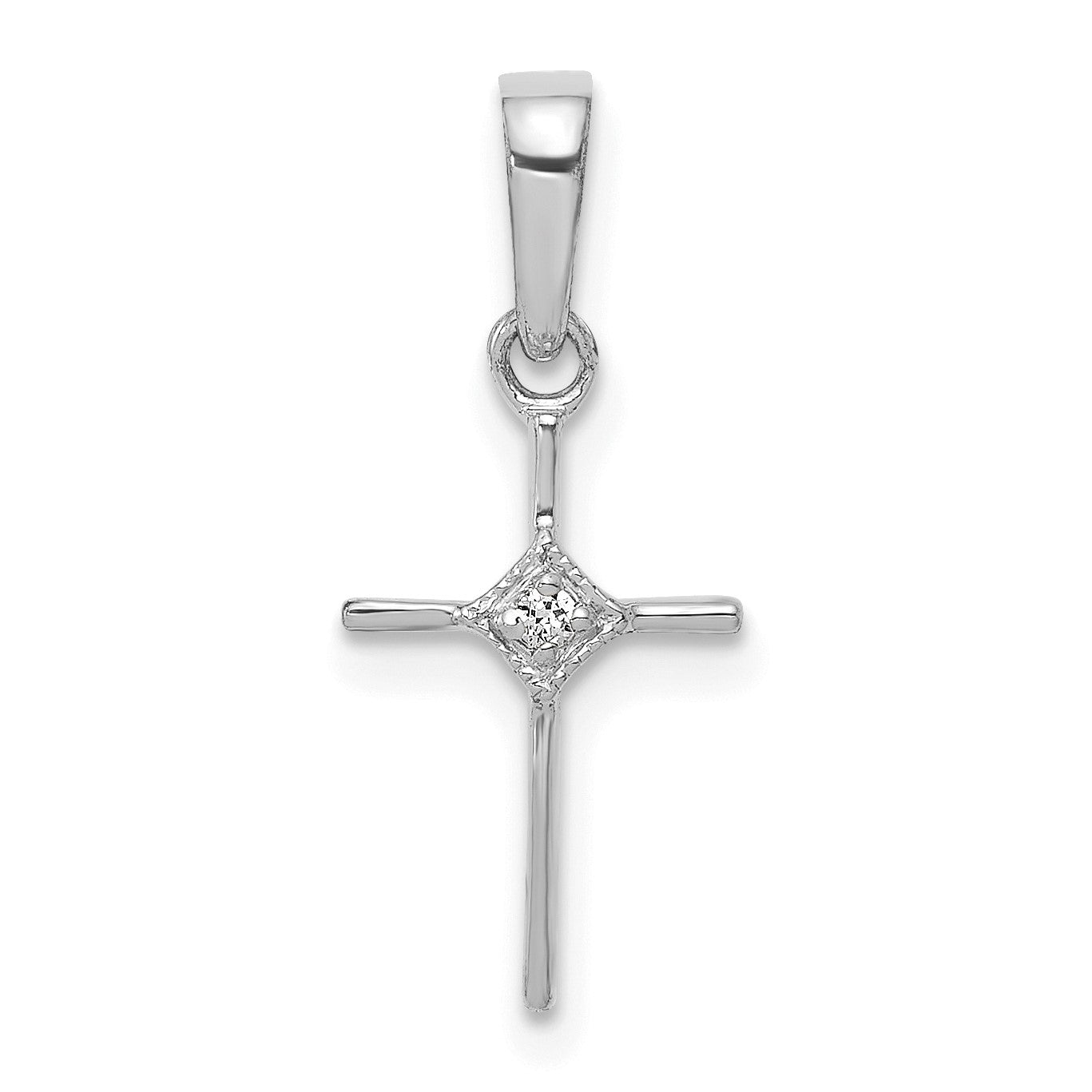 14k White Gold Small .01 carat Diamond Cross Pendant
