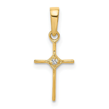 14k Small .01 carat Diamond Cross Pendant