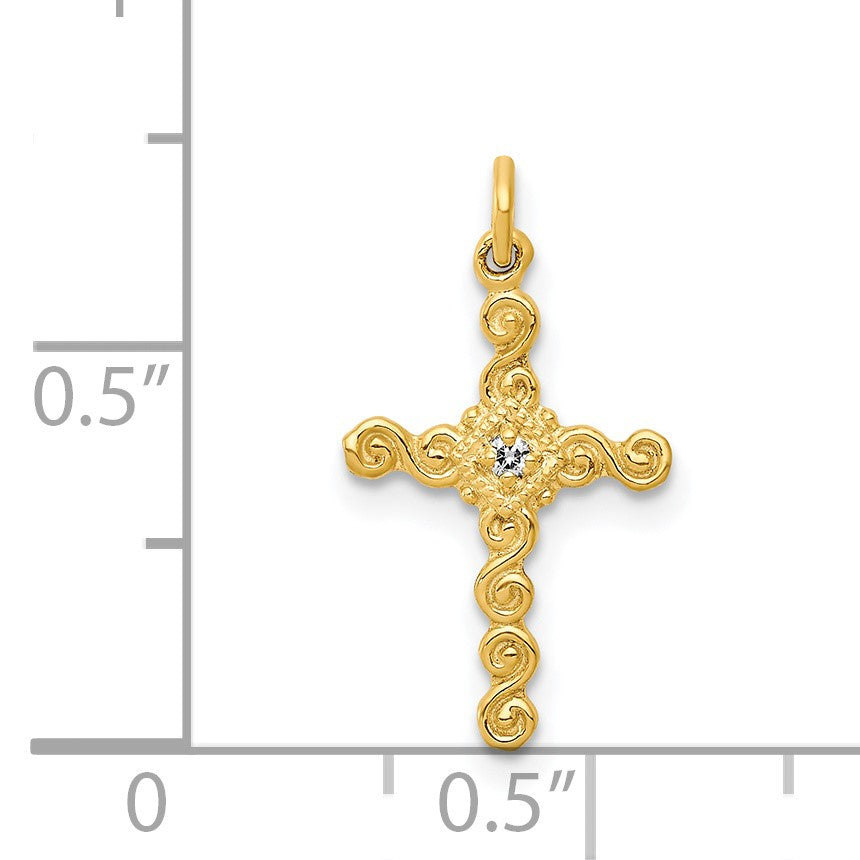 14k Small .01 carat Diamond Cross Charm