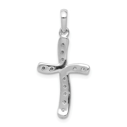 14k White Gold 1/8 carat Diamond Curved Cross Pendant