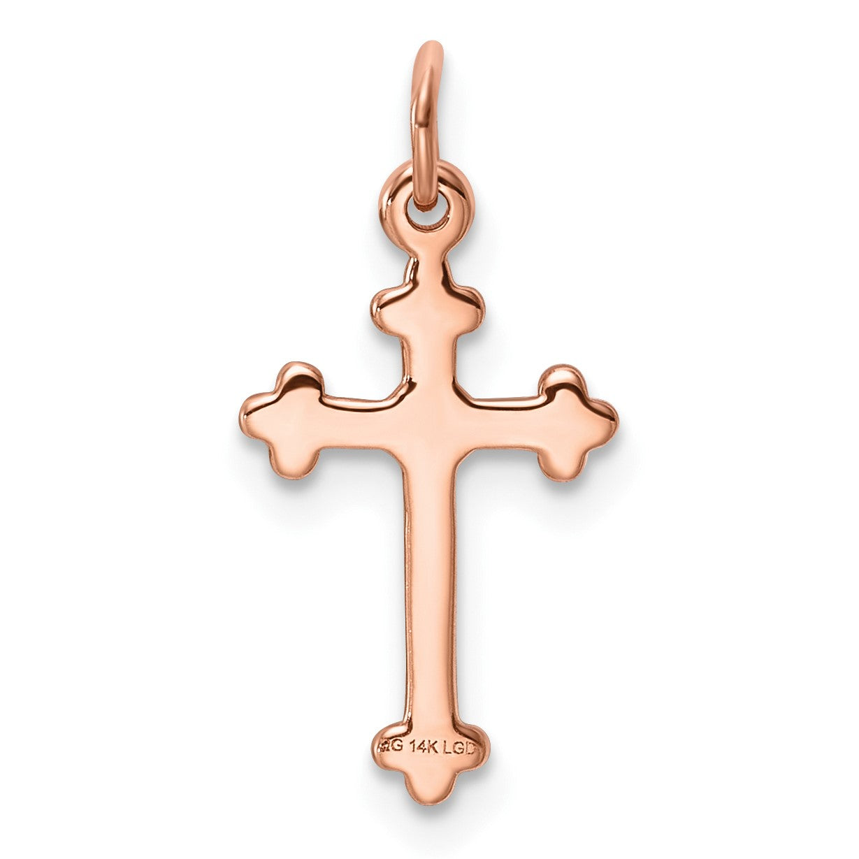 14k Rose Gold Small Diamond Budded Cross Pendant