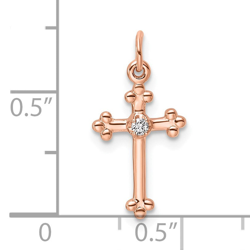 14k Rose Gold Small Diamond Budded Cross Pendant