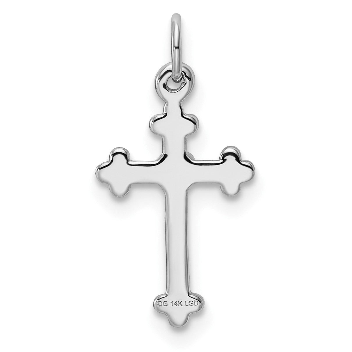 14k White Gold Small Diamond Budded Cross Pendant