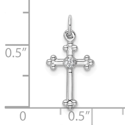 14k White Gold Small Diamond Budded Cross Pendant