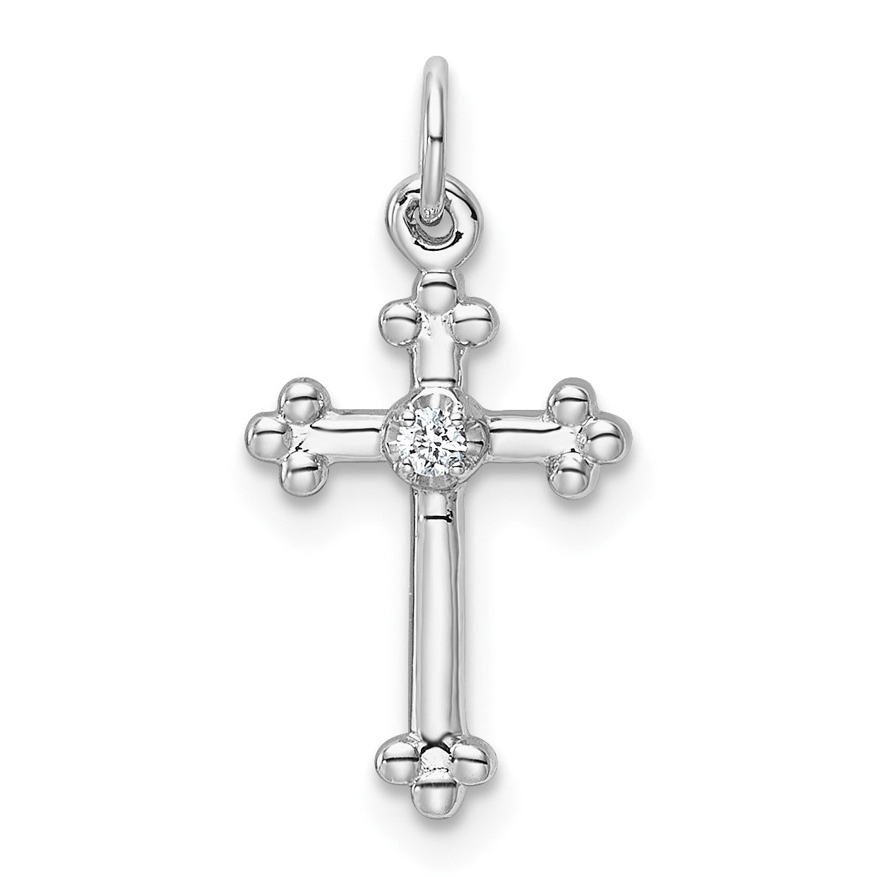 14k White Gold Small Diamond Budded Cross Pendant
