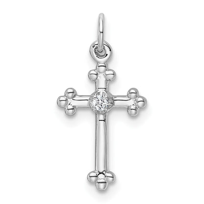 14k White Gold Small Diamond Budded Cross Pendant