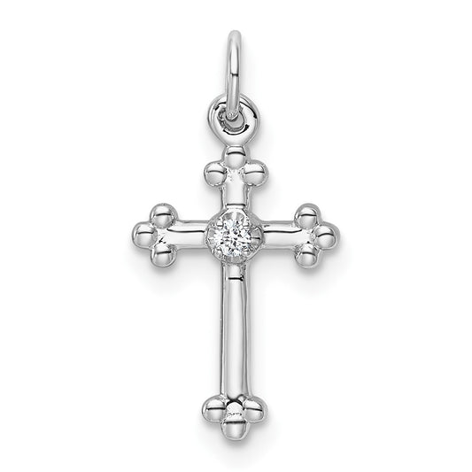 14k White Gold Small Diamond Budded Cross Pendant