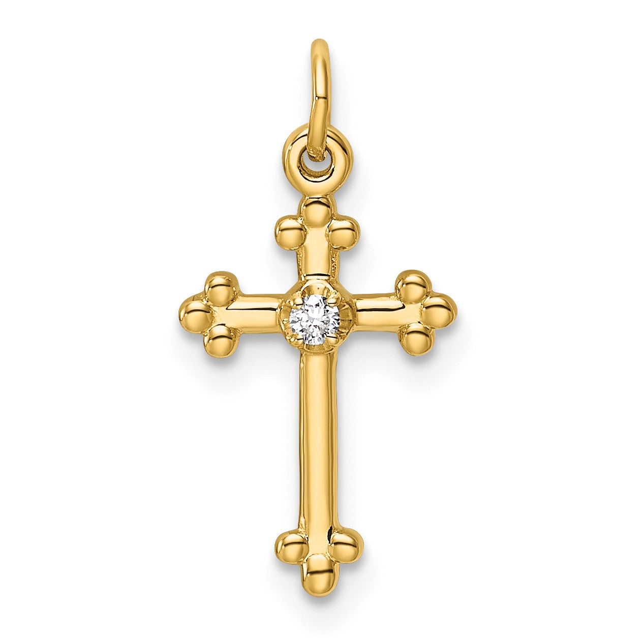 14k Small Diamond Budded Cross Pendant