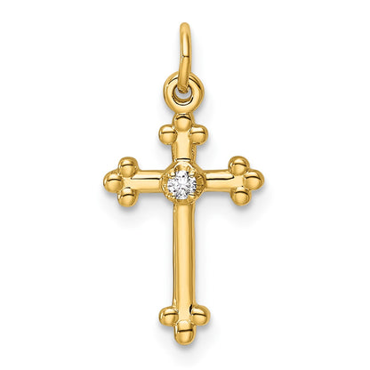 14k Small Diamond Budded Cross Pendant