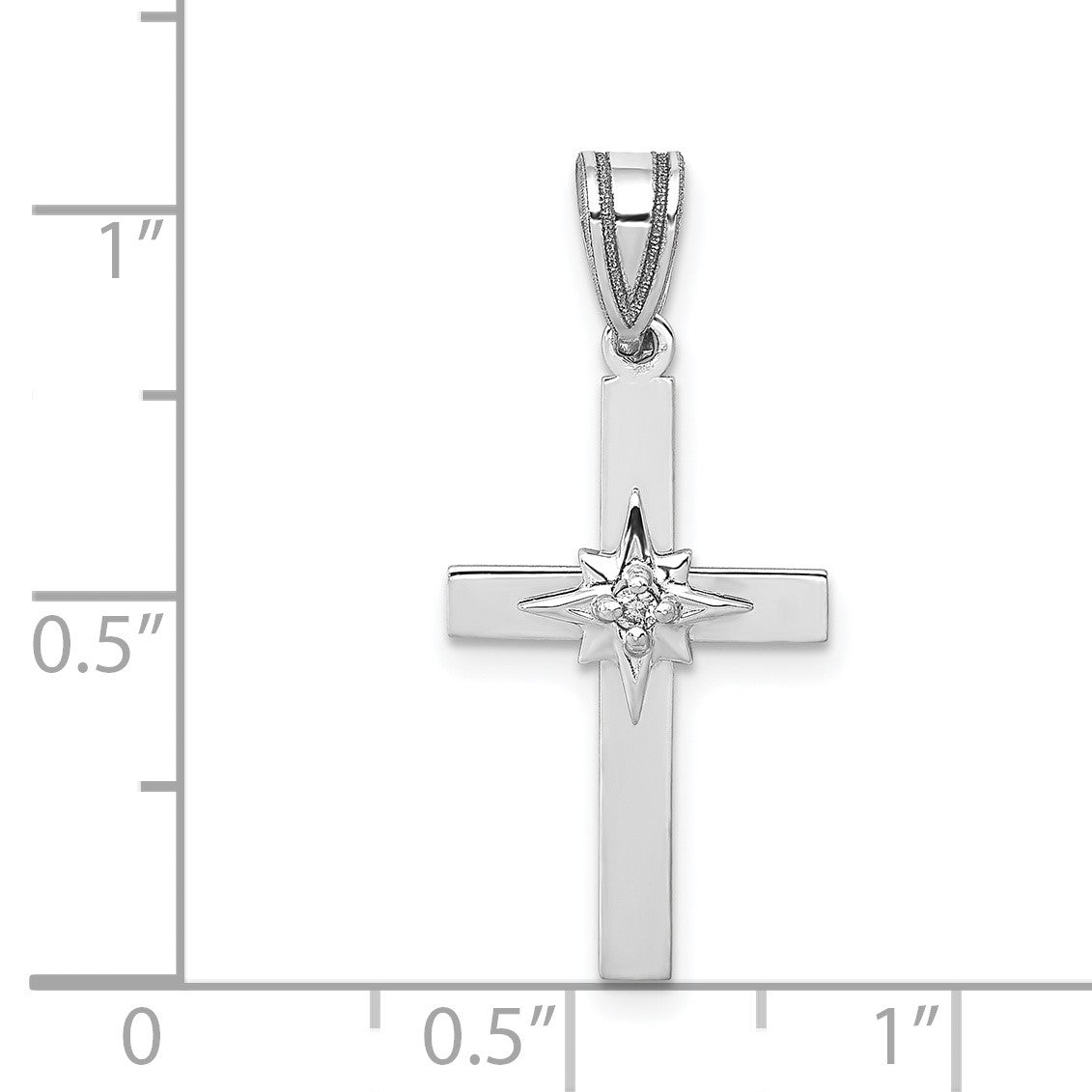 14k White Gold Diamond Star Cross Pendant