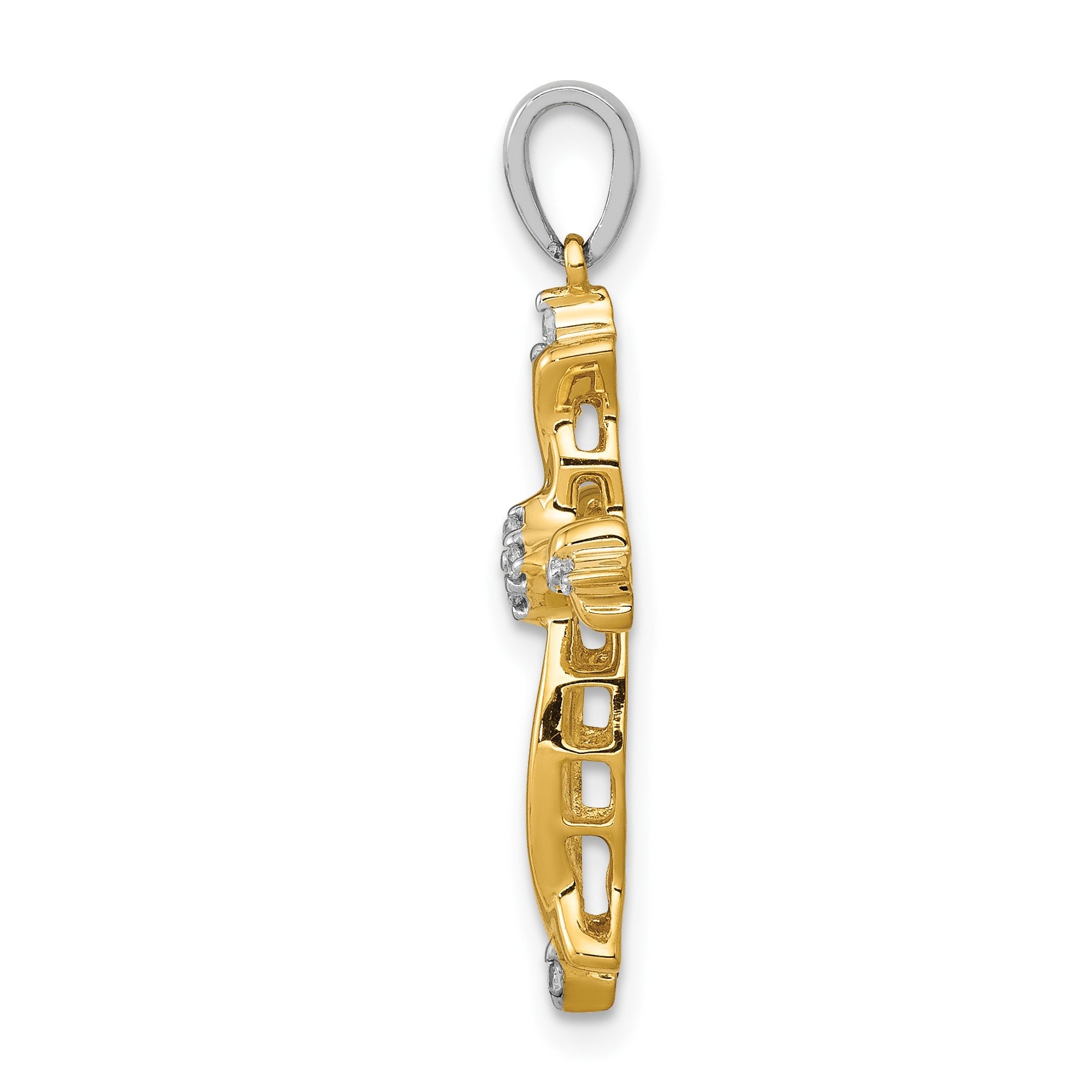 14k Two-Tone 1/20 carat Diamond Cross Pendant