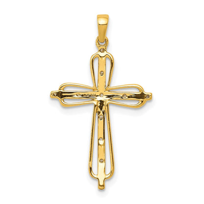 14k & Rhodium .03ct. Diamond Cross Pendant