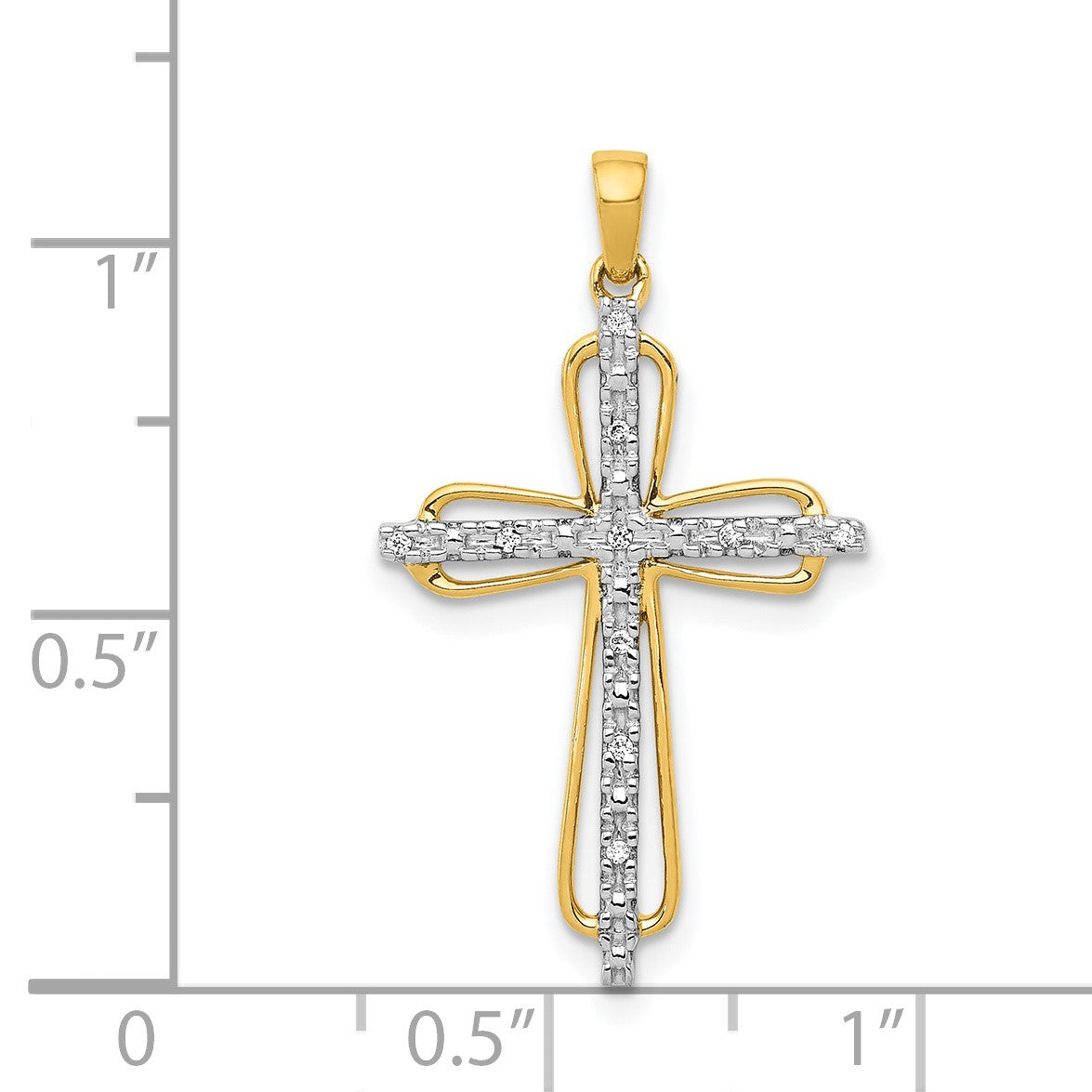 14k and White Rhodium .03 carat Diamond Cross Pendant