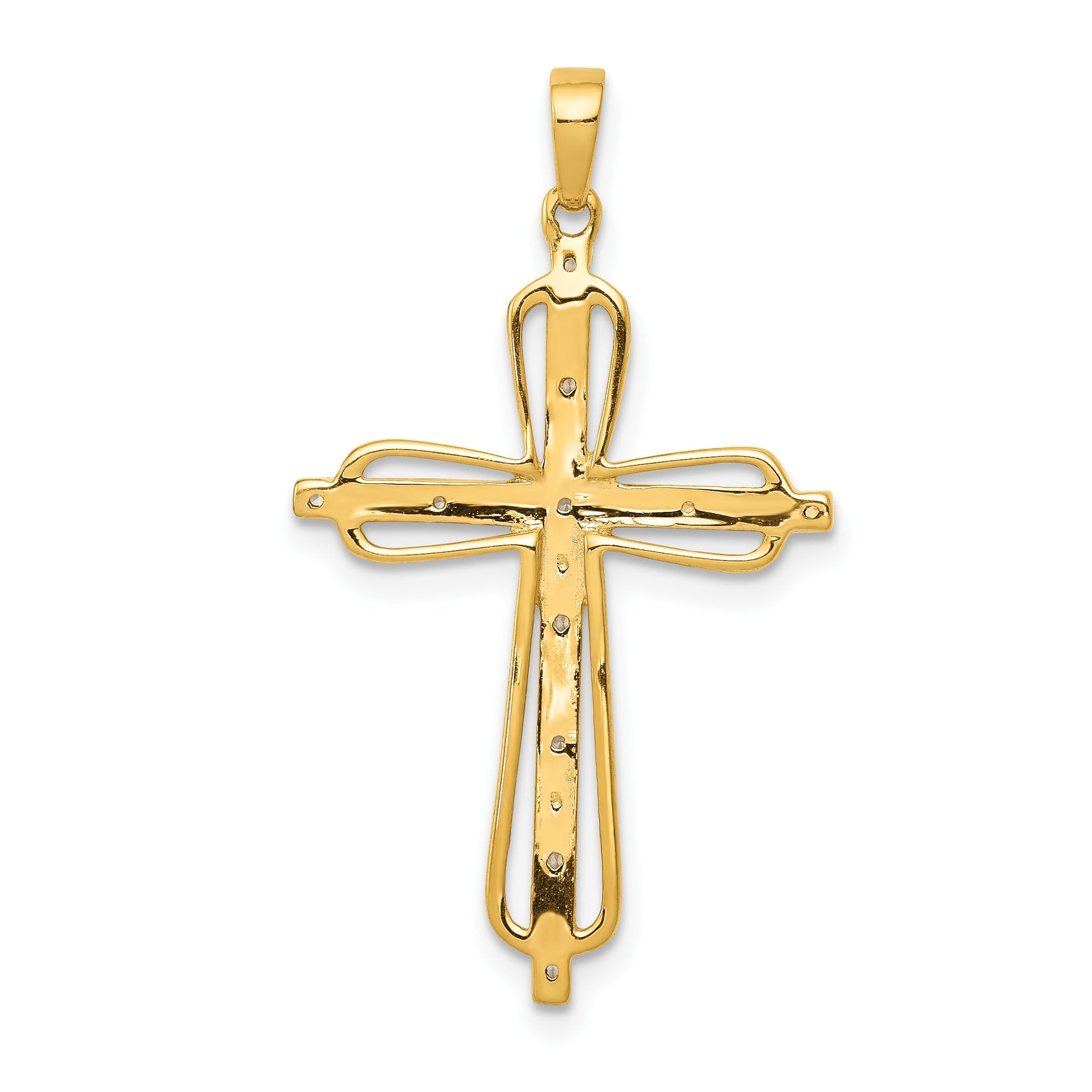 14k and White Rhodium 1/20 carat Diamond Cross Pendant