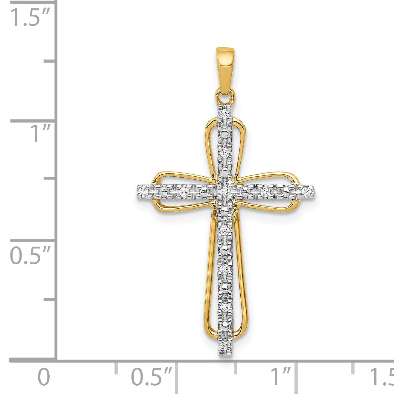 14k and White Rhodium 1/20 carat Diamond Cross Pendant