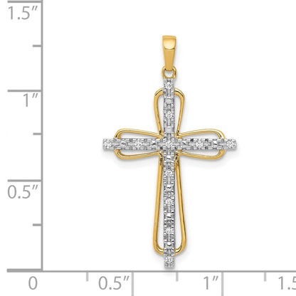 14k and White Rhodium 1/20 carat Diamond Cross Pendant