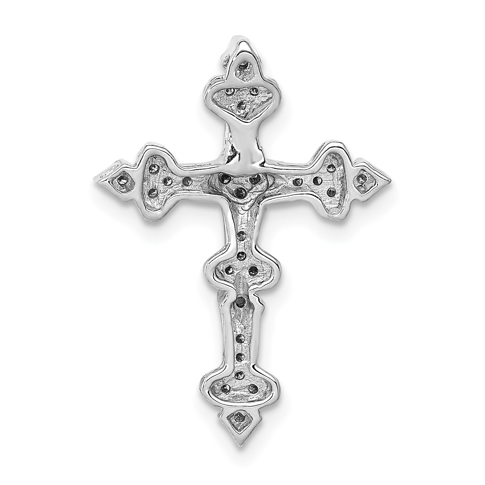 14k White Gold 1/6 carat Diamond Filigree Cross Chain Slide