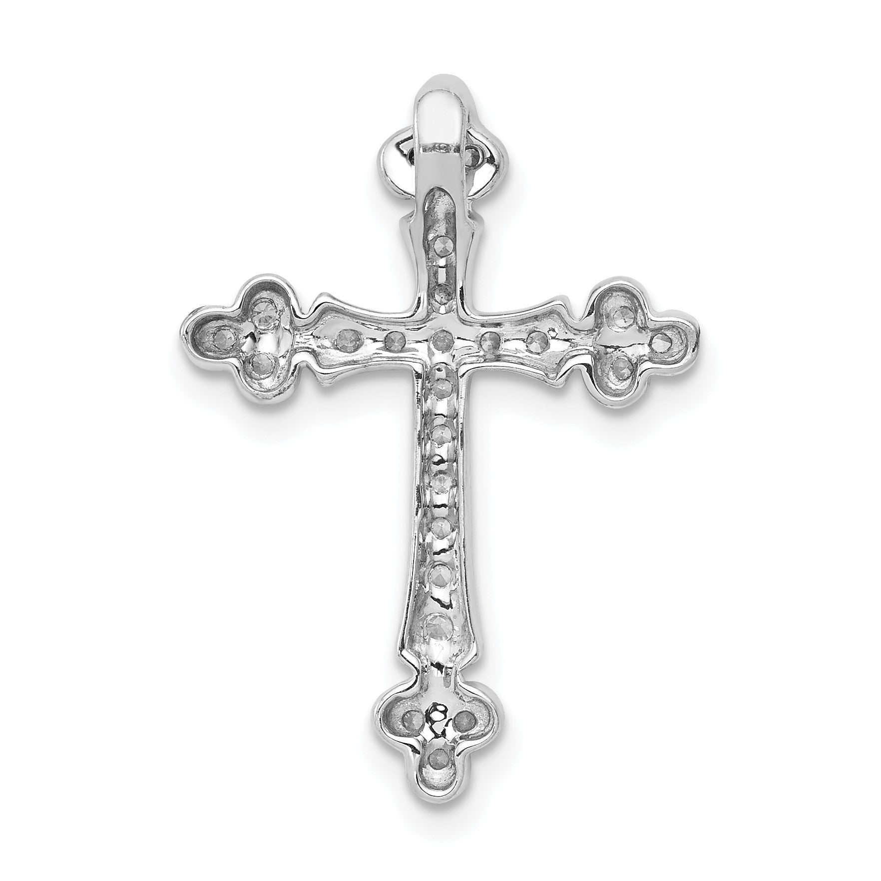 14k White Gold 1/4 carat Diamond Budded Cross Chain Slide