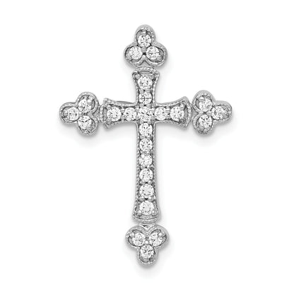 14k White Gold 1/4 carat Diamond Budded Cross Chain Slide