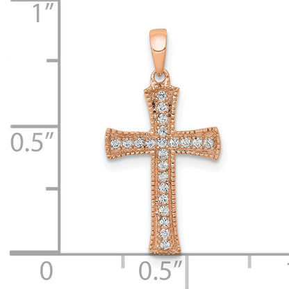 14k Rose Gold 1/10 carat Diamond Cross Pendant
