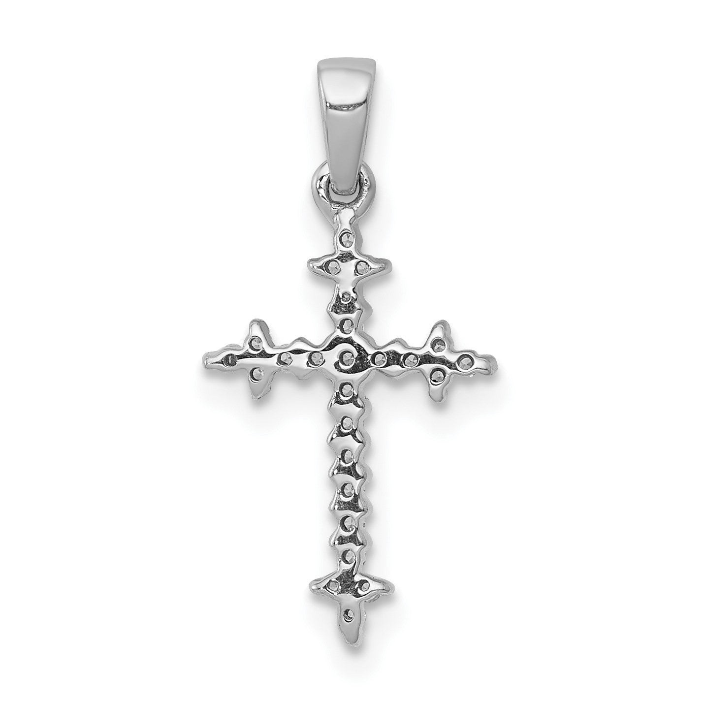 14k White Gold 1/10 carat Diamond Fleur e Lis Cross Pendant