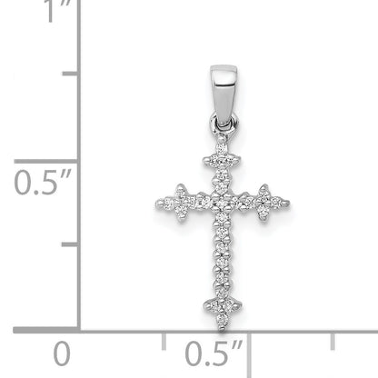 14k White Gold 1/10 carat Diamond Fleur e Lis Cross Pendant